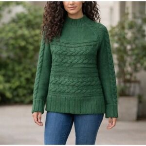 St. John's Bay Women's Cable Knit Sweater Mock Green Medium NWT Yosemite Pine